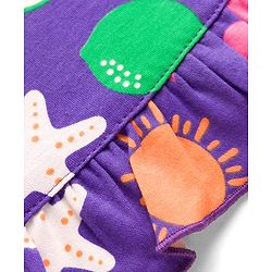 Babyhug Cotton Knit Half Sleeves Nighty with Tropical Theme Print - Purple