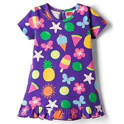 Babyhug Cotton Knit Half Sleeves Nighty with Tropical Theme Print - Purple