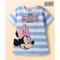 Babyhug Disney 100% Cotton Knit Half Sleeves Striped Nighty With Minnie Mouse Graphic - Multi Color