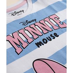 Babyhug Disney 100% Cotton Knit Half Sleeves Striped Nighty With Minnie Mouse Graphic - Multi Color