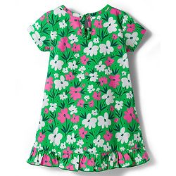 Babyhug Cotton Knit Half Sleeves Floral Printed A Line Nighty - Green