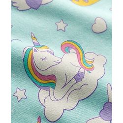 Babyhug Cotton Knit Frill Sleeves Nighty with Unicorn Print - Sky Blue