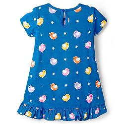 Babyhug Cotton Knit Half Sleeves Bird Printed Nighty - Blue