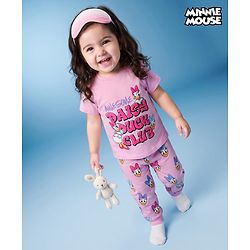 Babyhug Disney Single Jersey Knit Half Sleeves T-Shirt & Pyjama Night Suit with Daisy Duck Graphics - Pink