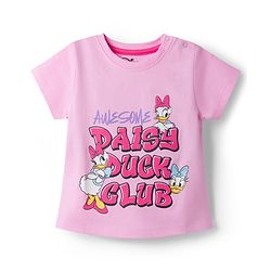 Babyhug Disney Single Jersey Knit Half Sleeves T-Shirt & Pyjama Night Suit with Daisy Duck Graphics - Pink