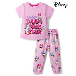 Babyhug Disney Single Jersey Knit Half Sleeves T-Shirt & Pyjama Night Suit with Daisy Duck Graphics - Pink