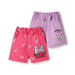 Babyhug Disney Single Jersey Knit Above Knee Length Shorts with Minnie Mouse Graphic & Bow Applique Pack of 2 - Multicolor