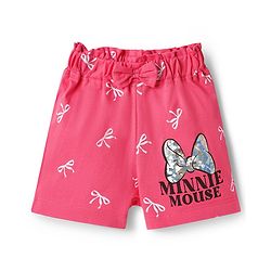 Babyhug Disney Single Jersey Knit Above Knee Length Shorts with Minnie Mouse Graphic & Bow Applique Pack of 2 - Multicolor