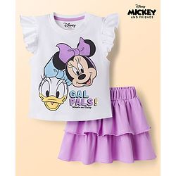 Babyhug Disney Single Jersey Knit Half Sleeves T-Shirt & Skirts Set With Minnie Mouse Graphics- Multicolor