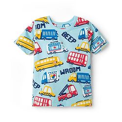 Babyhug Cotton Knit Half Sleeves T-Shirt & Pyjama Co-ord Night Suit With Vehicle Print - Light Blue