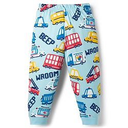 Babyhug Cotton Knit Half Sleeves T-Shirt & Pyjama Co-ord Night Suit With Vehicle Print - Light Blue