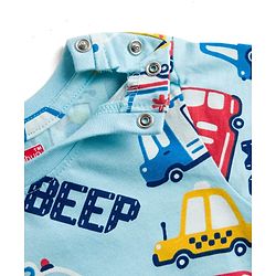 Babyhug Cotton Knit Half Sleeves T-Shirt & Pyjama Co-ord Night Suit With Vehicle Print - Light Blue