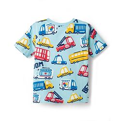Babyhug Cotton Knit Half Sleeves T-Shirt & Pyjama Co-ord Night Suit With Vehicle Print - Light Blue
