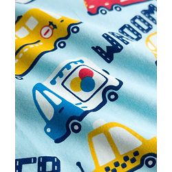 Babyhug Cotton Knit Half Sleeves T-Shirt & Pyjama Co-ord Night Suit With Vehicle Print - Light Blue