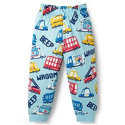 Babyhug Cotton Knit Half Sleeves T-Shirt & Pyjama Co-ord Night Suit With Vehicle Print - Light Blue