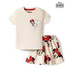 Babyhug Disney Single Jersey Knit Half Sleeves T-Shirt & Skirts Set With Minnie Mouse Graphics- Multicolor