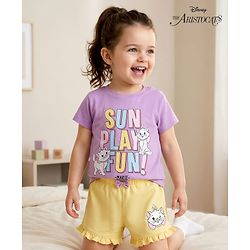 Babyhug Disney Single Jersey Knit Half Sleeves T-Shirt & Shorts Set with Marie Graphic - Multicolor