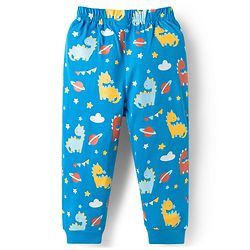 Babyhug Cotton Knit Half Sleeves T-Shirt & Pyjama Night Suit With Dino Print - Blue
