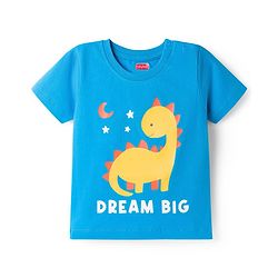 Babyhug Cotton Knit Half Sleeves T-Shirt & Pyjama Night Suit With Dino Print - Blue
