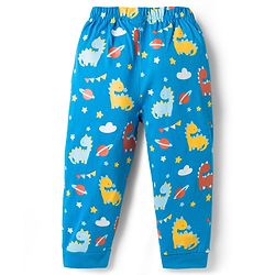 Babyhug Cotton Knit Half Sleeves T-Shirt & Pyjama Night Suit With Dino Print - Blue