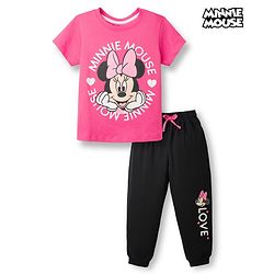 Babyhug Disney 100% Cotton Knit Half Sleeves T-Shirt & Joggers Set With Minnie Mouse Graphic - Multicolor
