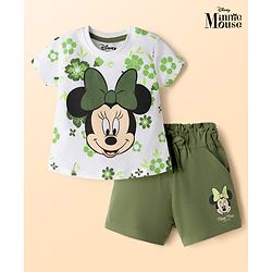 Babyhug Disney Single Jersey Knit Half Sleeves T-Shirt & Shorts Set With Minnie Mouse Graphics - Multicolor