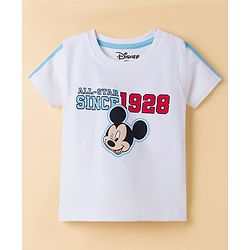 Babyhug Disney 100% Cotton Knit Half Sleeve T-Shirt With Front & Back Mickey Mouse Graphic -white