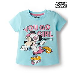 Babyhug Disney Single Jersey Knit Half Sleeves T-Shirt With Minnie Mouse Graphics - Sky Blue