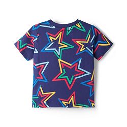 Babyhug Cotton Knit Half Sleeves T-Shirt & Pyjama Co-ord Night Suit With Star Print - Navy Blue
