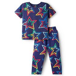 Babyhug Cotton Knit Half Sleeves T-Shirt & Pyjama Co-ord Night Suit With Star Print - Navy Blue