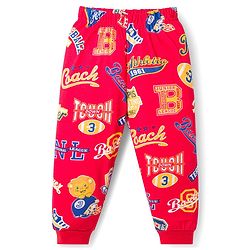 Babyhug Cotton Knit Half Sleeves T-Shirt & Pyjama Co-ord Night Suit With Text Print - Red
