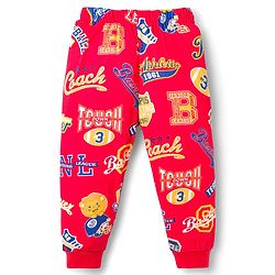 Babyhug Cotton Knit Half Sleeves T-Shirt & Pyjama Co-ord Night Suit With Text Print - Red