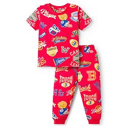 Babyhug Cotton Knit Half Sleeves T-Shirt & Pyjama Co-ord Night Suit With Text Print - Red