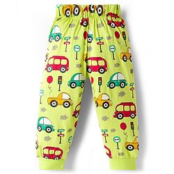 Babyhug Cotton Knit Full Sleeves T-Shirt & Pyjama Night Suit With Animal & Car Print - Green