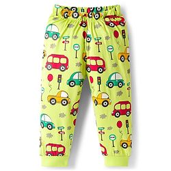 Babyhug Cotton Knit Full Sleeves T-Shirt & Pyjama Night Suit With Animal & Car Print - Green
