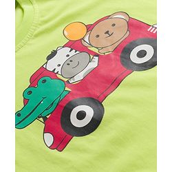 Babyhug Cotton Knit Full Sleeves T-Shirt & Pyjama Night Suit With Animal & Car Print - Green