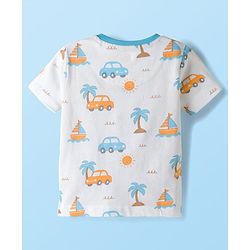 Babyhug Cotton Knit Half Sleeves T-Shirt & Shorts Co-ord Night Suit With Beach Theme Print - White