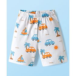 Babyhug Cotton Knit Half Sleeves T-Shirt & Shorts Co-ord Night Suit With Beach Theme Print - White