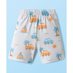 Babyhug Cotton Knit Half Sleeves T-Shirt & Shorts Co-ord Night Suit With Beach Theme Print - White