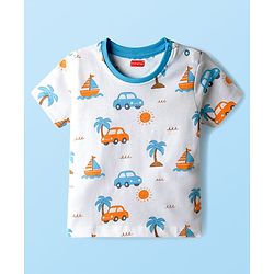 Babyhug Cotton Knit Half Sleeves T-Shirt & Shorts Co-ord Night Suit With Beach Theme Print - White