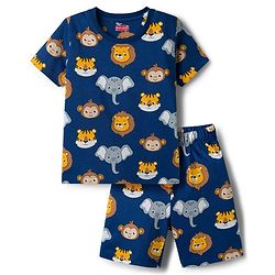 Babyhug Cotton Knit Half Sleeves Animal Printed Co-Ords T-Shirt & Shorts Night Suit - Navy Blue