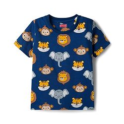 Babyhug Cotton Knit Half Sleeves Animal Printed Co-Ords T-Shirt & Shorts Night Suit - Navy Blue
