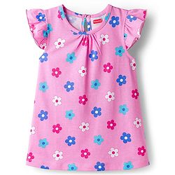 Babyhug Cotton Knit Half Sleeves Nighty With Floral Print - Pink