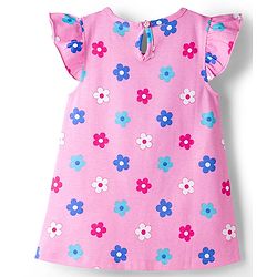 Babyhug Cotton Knit Half Sleeves Nighty With Floral Print - Pink