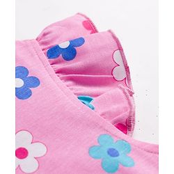 Babyhug Cotton Knit Half Sleeves Nighty With Floral Print - Pink