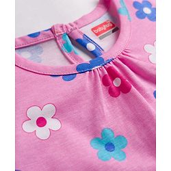 Babyhug Cotton Knit Half Sleeves Nighty With Floral Print - Pink