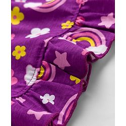 Babyhug Cotton Knit Half Sleeves Nighty With Floral & Rainbow Print - Purple