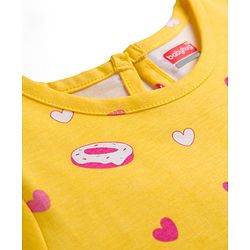 Babyhug Cotton Knit Half Sleeves Nighty With Heart & Cupcake Print - Yellow