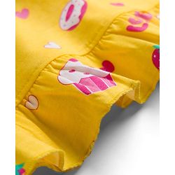 Babyhug Cotton Knit Half Sleeves Nighty With Heart & Cupcake Print - Yellow