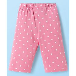 Babyhug Cotton Knit Half Sleeves T-Shirt & Capri Night Suit With Text & Polka Dot Print - White & Pink